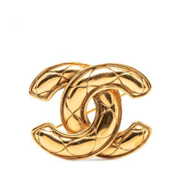 CHANEL Authentic Gold Logo Brooch